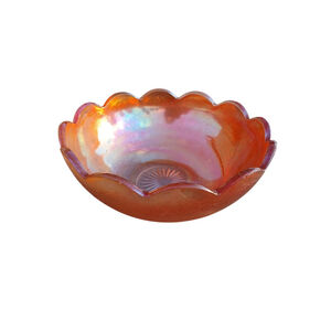 Vintage Jeannette Glass Carnival Crackle Glass Bowl Marigold Scalloped Edge 7"